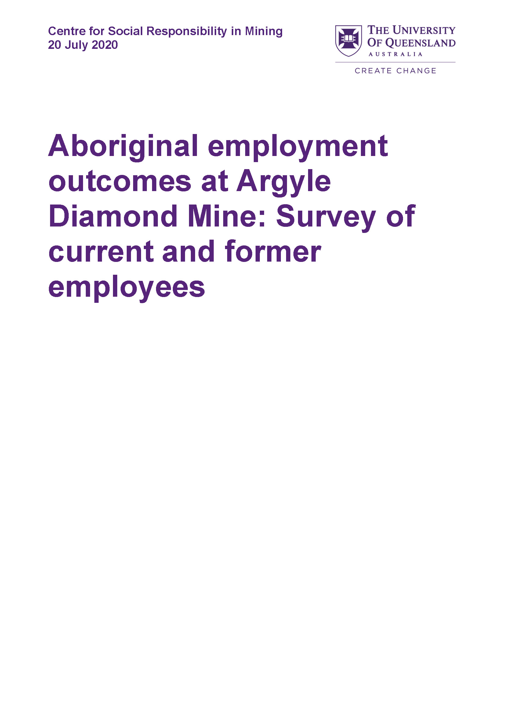 Aboriginal employment outcomes at Argyle Diamond Mine: Survey of current and former employees