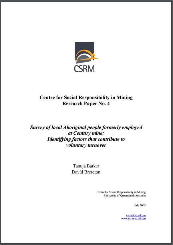 Survey of local Aboriginal people formerly employed at Century mine: identifying factors that contribute to voluntary turnover