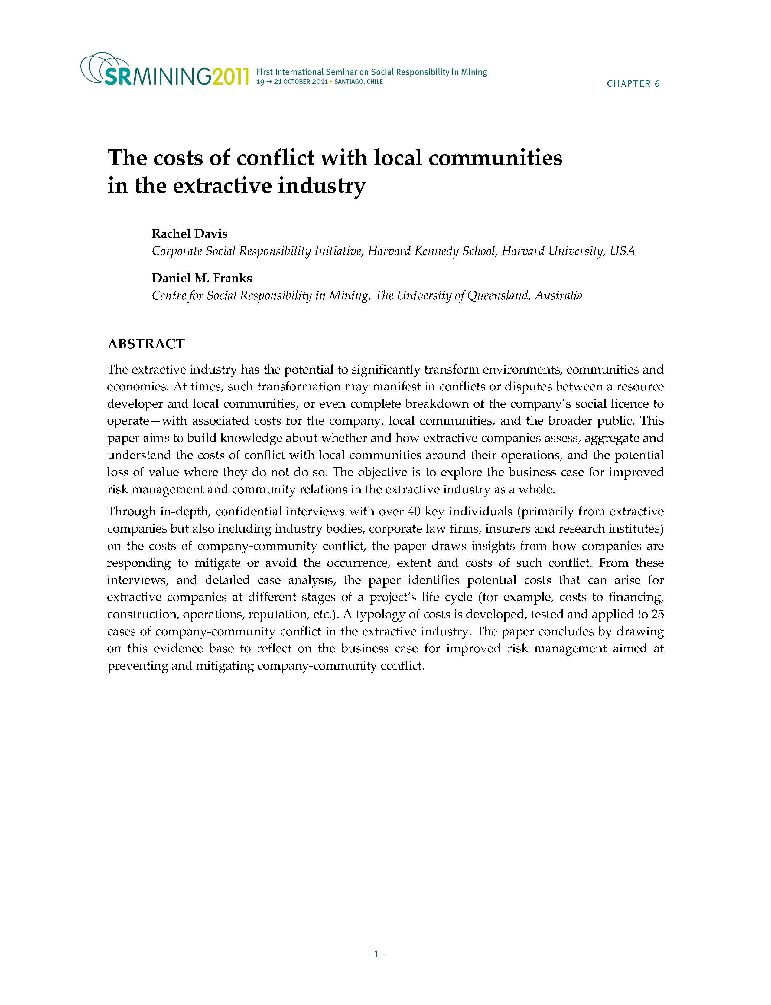 The costs of conflict with local communities in the extractive industry