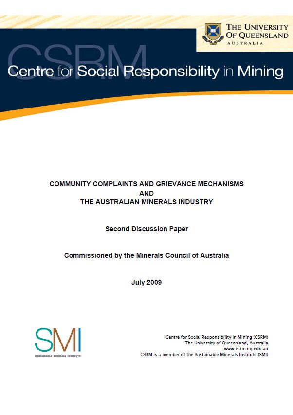 Community complaints and grievance mechanisms and the Australian minerals industry