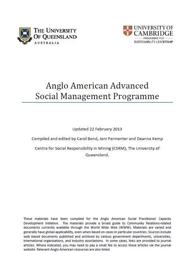 Anglo American advanced social management programme: resource library