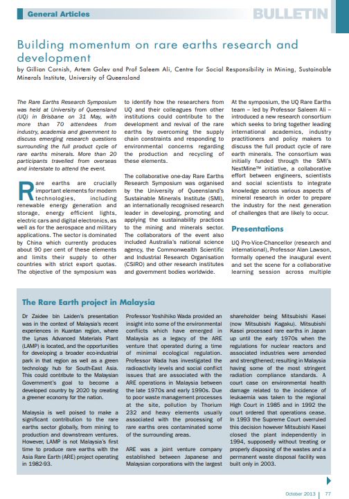 Building momentum on rare earths research and development.